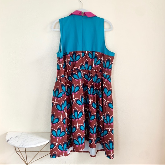 Eloquii *RARE* Knee Length Mod Print Dress Size 16 Collar Sleeveless Fit & Flare - Picture 4 of 6